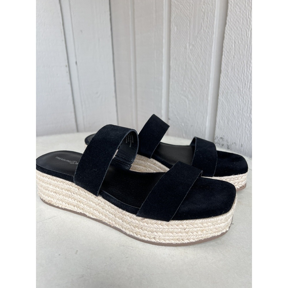Treasure & Bond Black Sandals Fatima Suede Slide Espadrille Wedge Women's Size 9